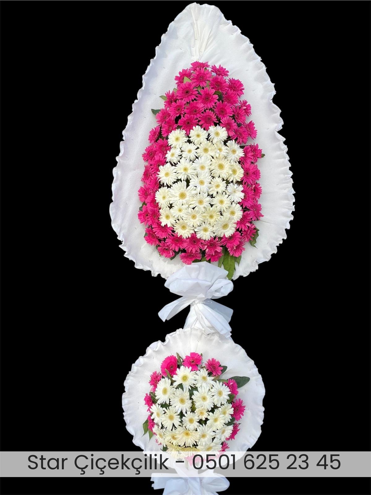 Pembe Beyaz Gerbera Çelenk Çift Kat