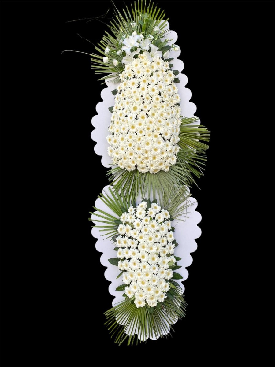 Beyaz Gerbera Çelenk Çift Kat