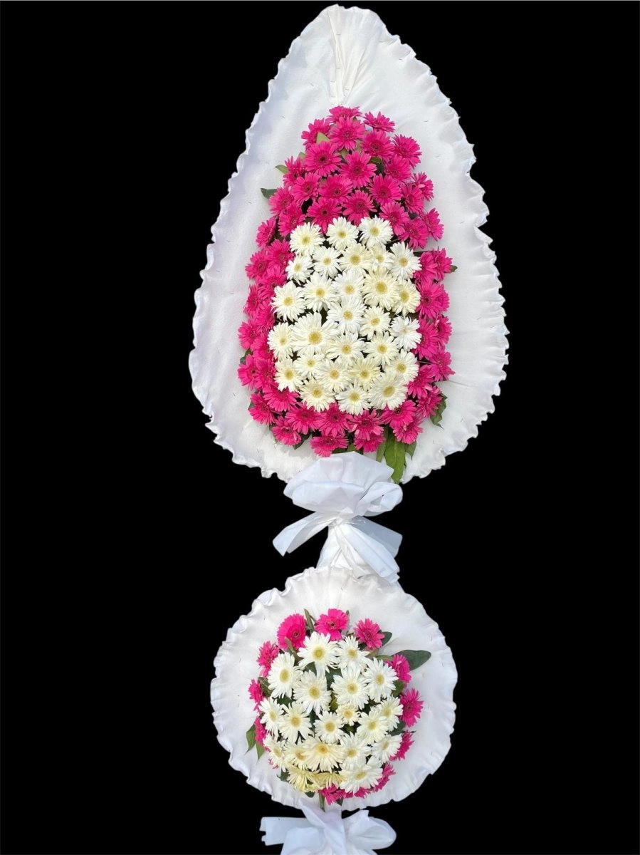 Pembe Beyaz Gerbera Çelenk Çift Kat